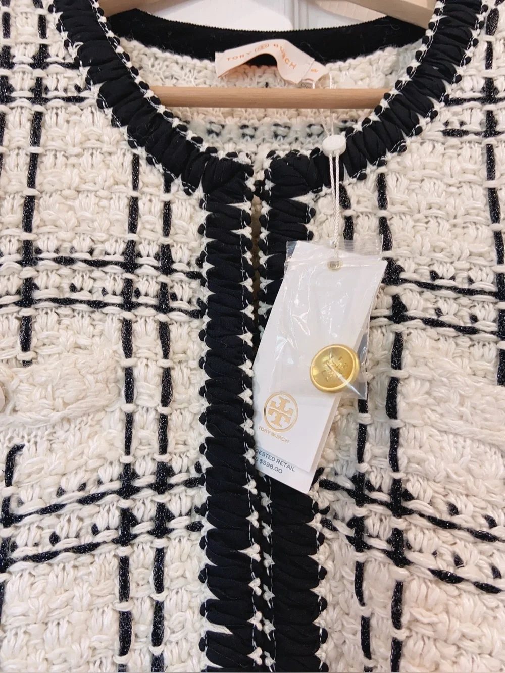NWT $1196 Tory Burch 2-Piece Tweed Matching Jacket & Shift Dress Set Sz M